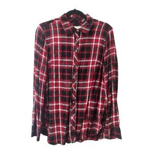 Talbots Plaid Red and Black Button-Up Shirt